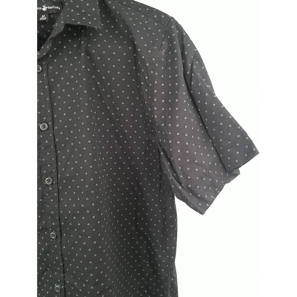 Beverly Hills Polo Club Mens Black‎ Chevron Short Sleeve Button Up Shirt Medium